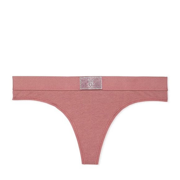Victoria's Secret Logo Cotton Shine Patch Thong Panty Pretty Vintage Rose M NEW - Picture 4 of 7